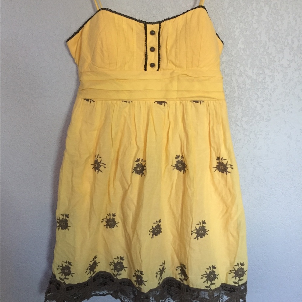 Yellow & Brown Spaghetti Strap Floral Dress Sz 5